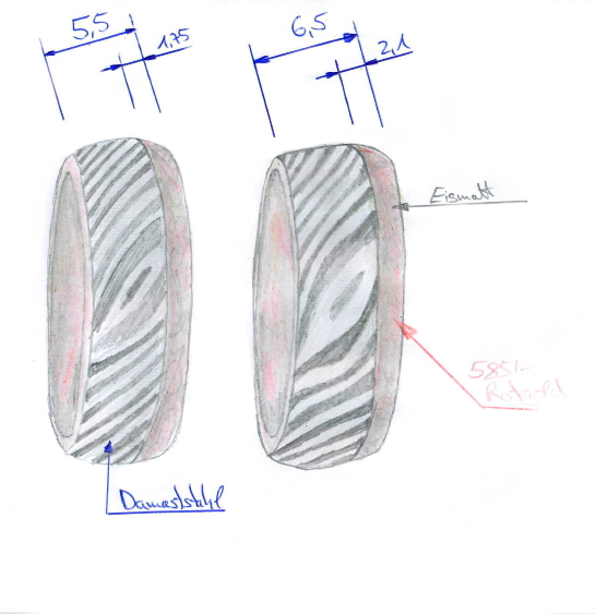 Entwurf Damasstahlringe Trauringstudio Bad Kissingen Servatius